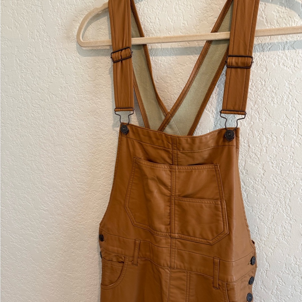 Free people faux vegan leather Women's Tan Overalls - Picture 2 of 5